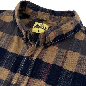 Jiberish Men's Long Sleeve Plaid Cotton Flannel Shirt Tan/Blue Multi Large